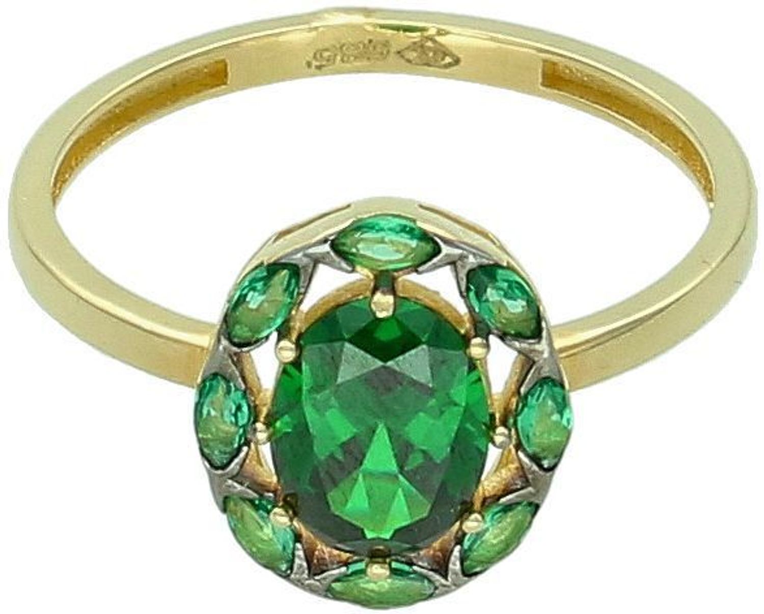 Złoty pierścionek vintage zielona cyrkonia próba 585 rozmiar 17, PI 6765B 585. Elegancki pierścionek w stylu vintage, wykonany z żółtego złota o próbie 585, z piękną zieloną cyrkonią jako 2.jpg